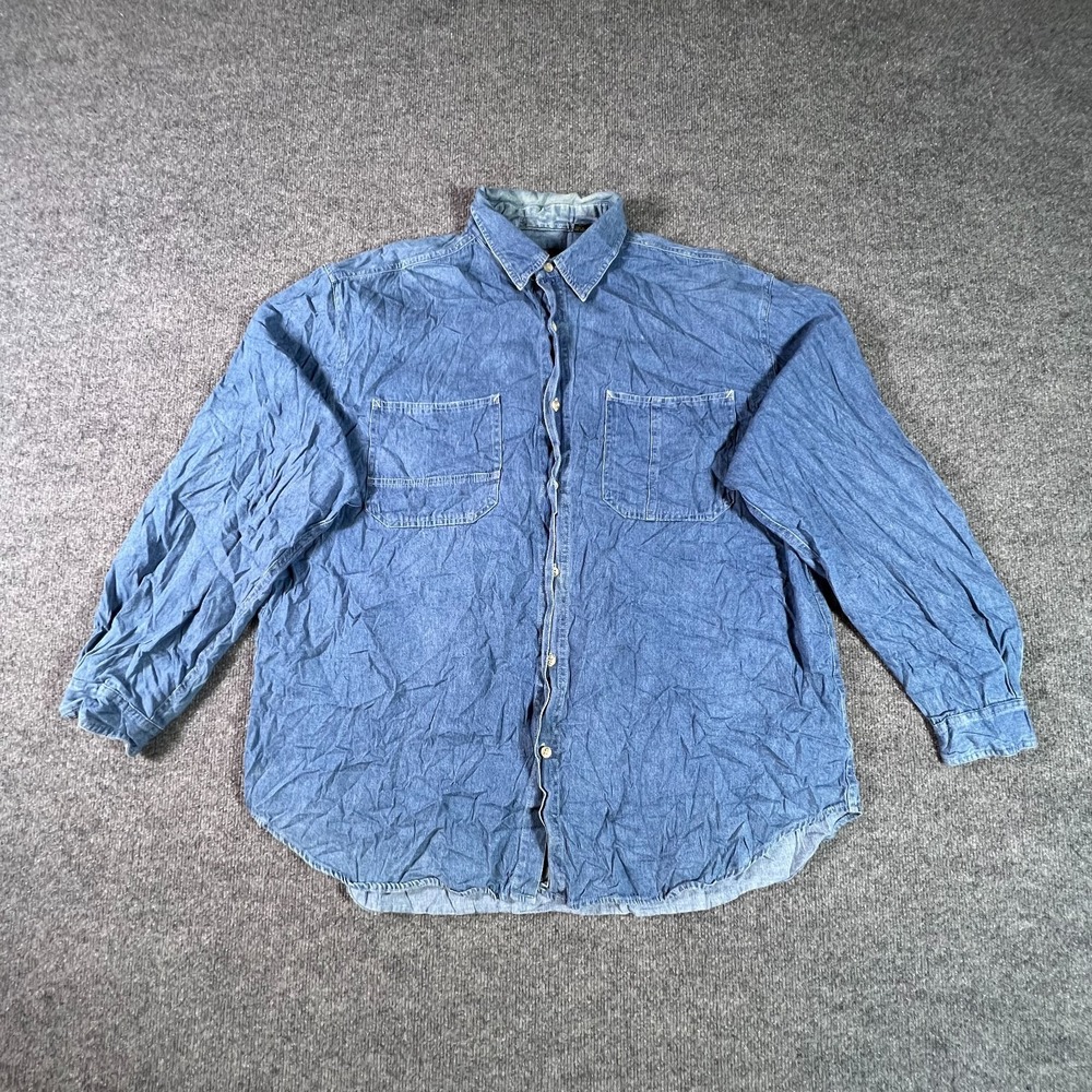 Vintage Greatland Apparel Shirt Mens XL Blue Denim Button Front Everyday Casual